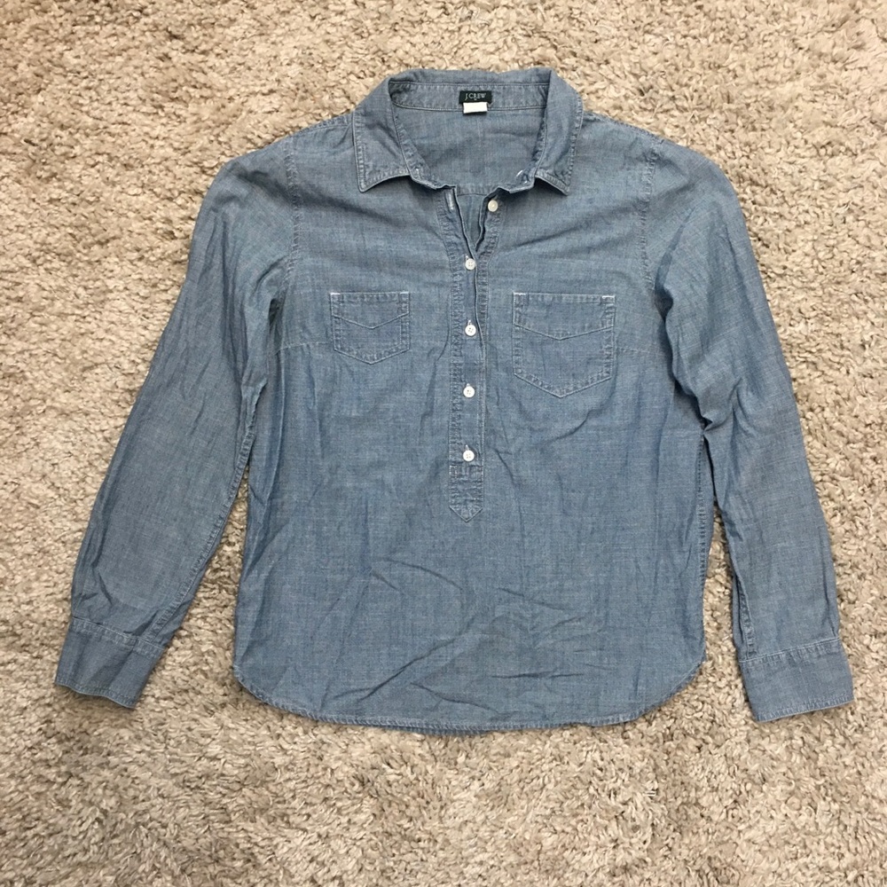 J Crew denim half button down blouse